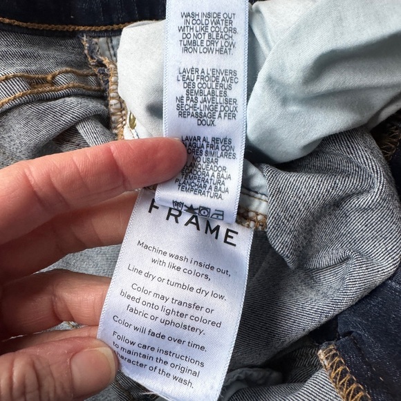 Frame Le Skinny De Jeanne Jeans Women's Size 26 Mid Rise Dark Wash Denim Raw Hem - Picture 6 of 6